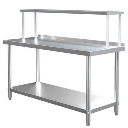 UK 5Ft Steel Commercial Prep Catering Table w/ Over Shelf Kitchen Workbench Unit