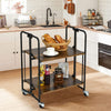 2-Tier Folding Rolling Cart Industrial Kitchen Serving Island on Wheels Foldable