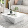 Wooden Coffee Table with Storage Drawer Marble-Look Modern Living Room Furniture