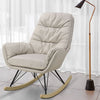 High Back Rocking Chair Recliner Armchair Beige Velvet Upholstered Rocker Seat