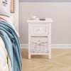 Set of 2 Bedside Table Bedroom 2-Tiers Storage Cabinet Drawer and Basket Wooden