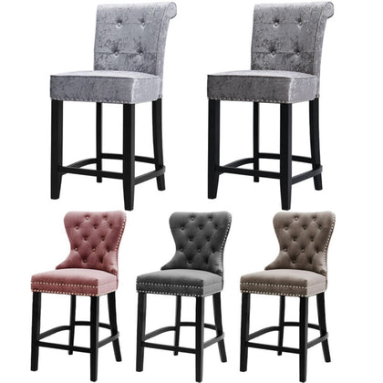 High Bar Stool Studs Velvet Fabric Pub Breakfast Kitchen Counter Chair Barstool