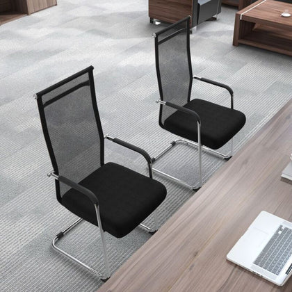 2 PCS Office Guest Chairs Meeting Room Conference Chair w/ Metal Sled Base