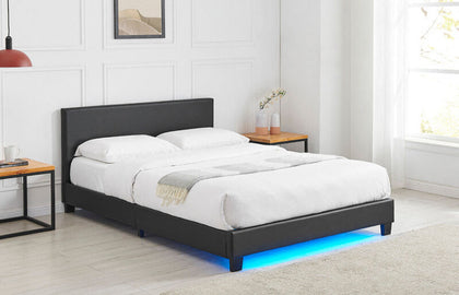Faux Leather Bed Frame LED Double King Size Bed 4FT6 5FT Black or Off-White