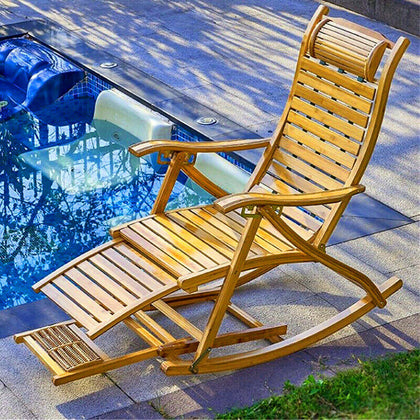 Bamboo Rocking Chair Outdoor Garden Armchair Headrest Solid Wood Furniture Relax