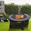 Fire Pit Table Round Metal Firepit Heater w/ BBQ Grill Shelf, Spark Screen,Poker