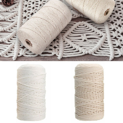 2mm 200m Natural Cotton Twisted Cord Rope Artisan Macrame String DIY Craft UK