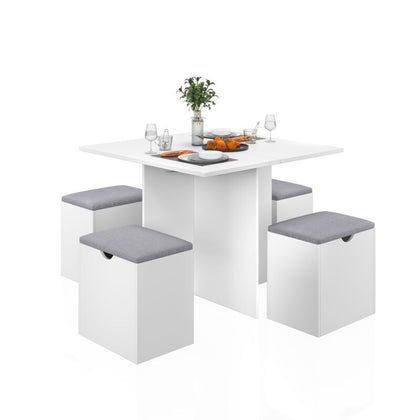 Mondeer 5PC Wooden Dining Table Set 4 Stool Compact Space Saver Kitchen White
