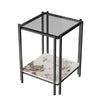 Tempered Glass Side Table Coffee Table Marble Storage Shelf with Dual Pole Legs