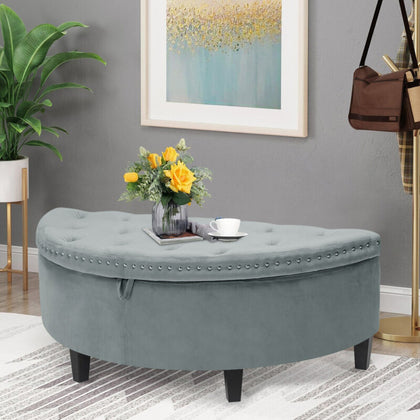 Upholstered Ottoman Living Room Semicircle Storage Stool Bed End Bench Footrest