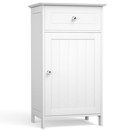 Bathroom Floor Cabinet Wood Storage Organizer Adjustable Shelves W/ Drawer Door