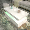 Modern High Gloss White Wood Coffee Table for Living Room RGB LED Lights
