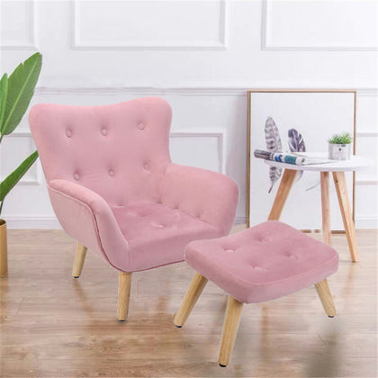 Toddler Chair 2pcs Kids Sofa Set Sofa & Ottoman Lounge Couch Wood Legs Armchair