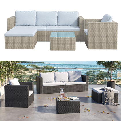 Rattan Garden Patio Outdoor Indoor Wicker Sofa Chairs Set Glass Top Coffee Table