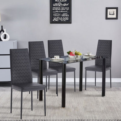 4x Black Faux Leather Dining Chairs&Black Clear Tempered Glass Dining Table Set