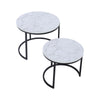 Set of 2 Modern Nesting Coffee Table Round Accent Cafe Table White Marble Effect