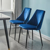 2* Blue Velvet Dining Chairs Kitchen Dining room Padded High Back Metal Legs