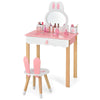 Kids Vanity Table and Chair Set Pretend Makeup Dressing Table W/ Mirror & Drawer