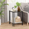 Modern End Table Sofa Side Table Glass Top Nightstant w/ Marble Storage Shelf