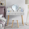 White Dressing Table Makeup Desk LED lights Round Mirror with Stool Vanity Set