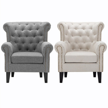 Chesterfield High Back Chair Armchair Wingback Fireside Snuggle Sofa Wooden Legs