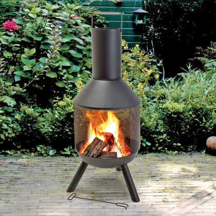 Large Outdoor Patio Garden Portable Black Metal Chimney Fireplace Log Burner Set
