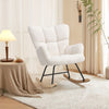 Teddy White Patchwork Linen Rocking Chair Lounge Relaxing Armchair W/Wood Legs