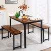 3PCS Kitchen Dining Table Set Industrial Breakfast Table &2 Benches Space-Saving