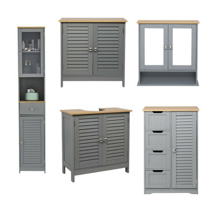 Bathroom Cabinet w/ Doors&Shelves Cupboard Storage Unit 5 Styles Furniture Grey
