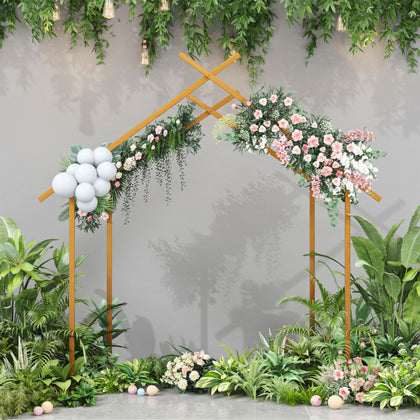 Golden Metal Double Frame House Wedding Arch Balloon Flowers Stand Backdrop Rack