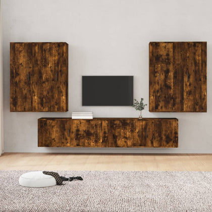 6 Piece TV Cabinet Set Smoked Oak Engineered Wood C0W8