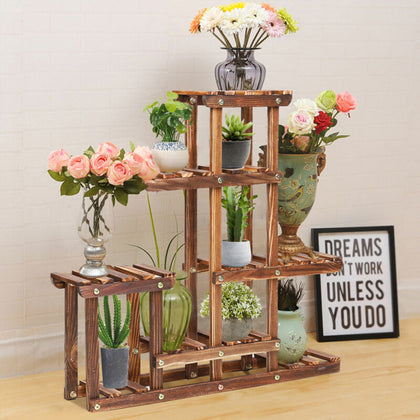 Tiered Wood Plant Stand Vertical Display Flower Pot Shelf Balcony Entryway Porch