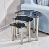 Black Glass Nest of 3 Tables Side End Corner Lamp Nested Sofa Tables Livingroom