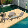 3 Pcs Garden Balcony Set Glass Table+3 Mesh Chairs Patio Indoor&Outdoor Pool Set