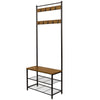 Coat Rack Stand Shoe Storage Bench with 9 Hooks Metal Frame Hallway Retro