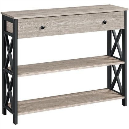 Console Sofa Table with 2 Open Shelves & Drawer Hallway Table Grey Retro Style