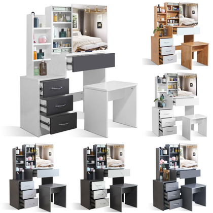 Dressing Table With Mirror Drawers Stool Set Bedroom Makeup Desk Vanity Table
