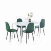 4pcs Green Velvet Dining Chairs & White Marble Tempered Glass Dining Table Set