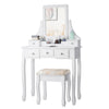 Vanity Dressing Table 5 Drawers Make Up Desk Padded Stool Set W/ Rotating Mirror