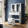 Dressing Table White Vanity Set Makeup Desk with Stool Mirror Drawer LED Lights