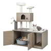 2-in-1 Modern Cat Tree Tower w/ Cat Condo Cat Litter Box Enclosure w/ Top Perch