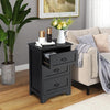 Black Bedside Table Tall Wooden Cabinet 3 Storage Drawers Metal Drop Handles