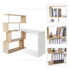 L Shaped Computer Desk Corner Desk 360 Degree Rotatable Shelves Natural wood