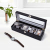 Mondeer 6 Slots Watch Box Black Watch Display Organizer Lockable PU Leather