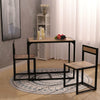 Modern Dining Table and 2 Chairs Set WoodTop Black Metal Frame Kitchen SpaceSave