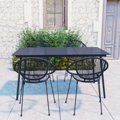 5 Piece Outdoor Dining Set PVC Rattan Black L3X5