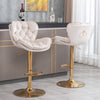 6Pcs Bar Stools Adjustable Height Swivel Velvet Tufted Pub Bar Chairs Beige NS