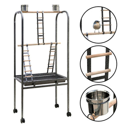 Rolling Metal Bird Play Stand Wooden Perches Ladders Parrot Playground Birds Fun