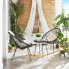 Garden Furniture Set Round Moon Egg Chair Black Rattan String Glass Tea Table UK