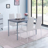 Set of Grey Marble MDF Top Dining Table & 4pcs White Faux Leather Dining Chairs